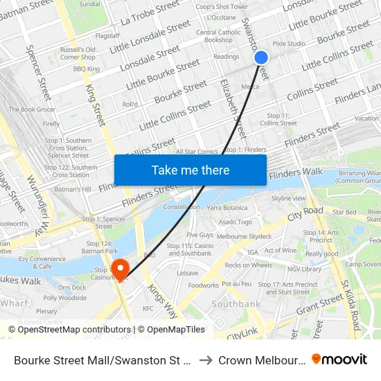 Bourke Street Mall/Swanston St #10 to Crown Melbourne map