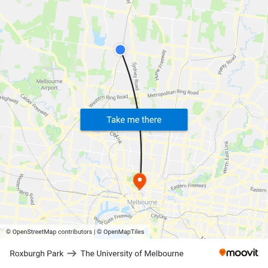 Roxburgh Park to The University of Melbourne map