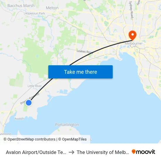 Avalon Airport/Outside Terminal to The University of Melbourne map