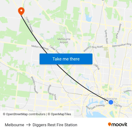 Melbourne to Diggers Rest Fire Station map