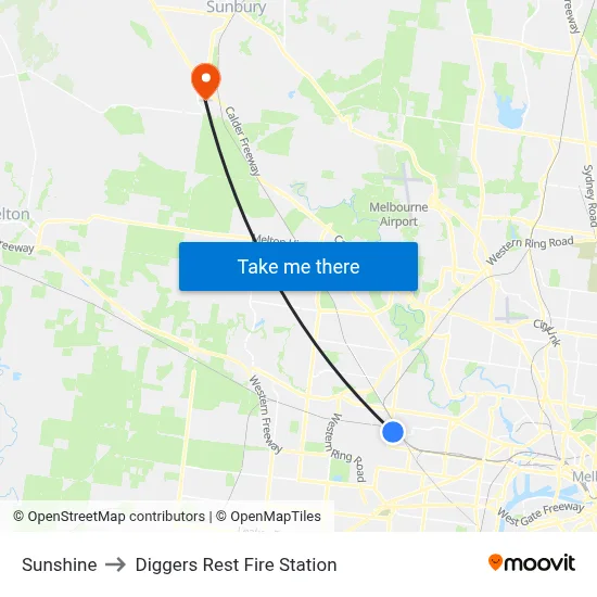 Sunshine to Diggers Rest Fire Station map