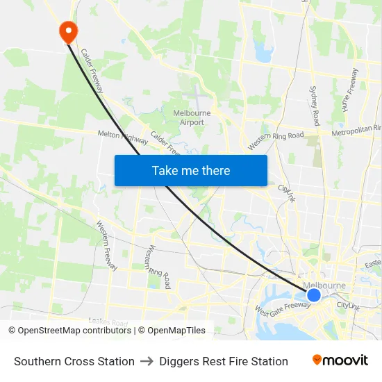 Southern Cross Station to Diggers Rest Fire Station map