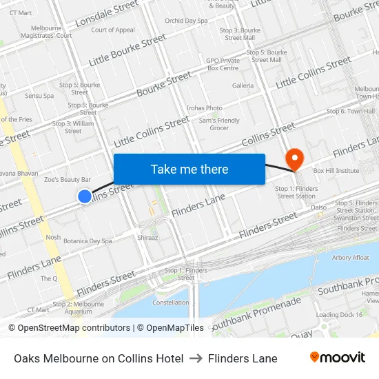 Oaks Melbourne on Collins Hotel to Flinders Lane map