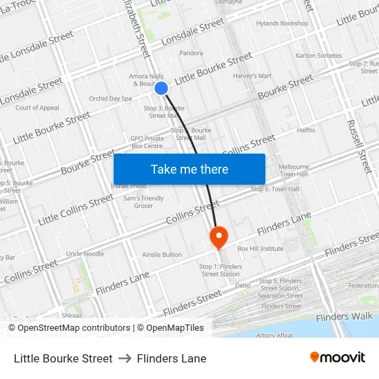 Little Bourke Street to Flinders Lane map