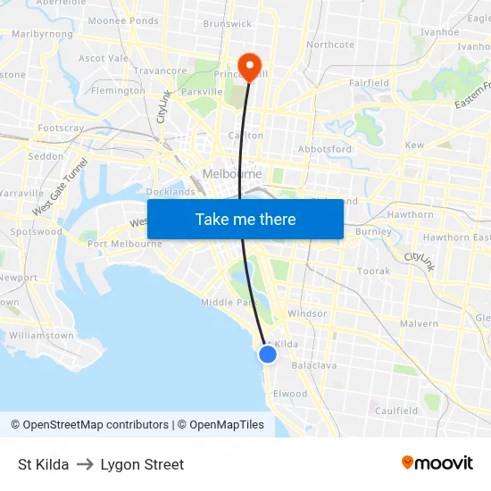 St Kilda to Lygon Street map