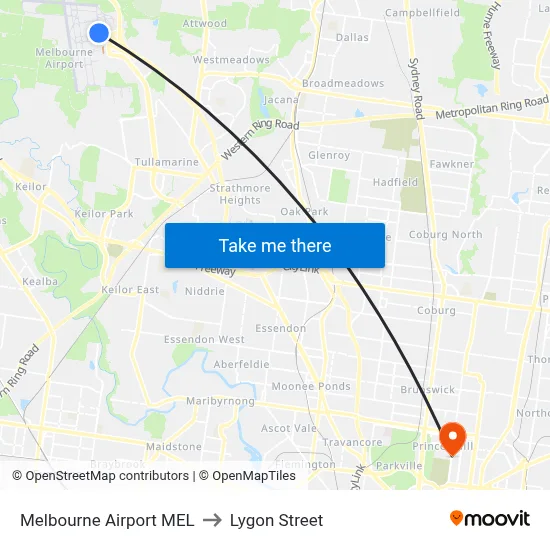 Melbourne Airport MEL to Lygon Street map