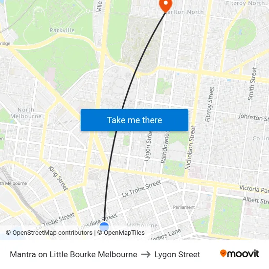 Mantra on Little Bourke Melbourne to Lygon Street map