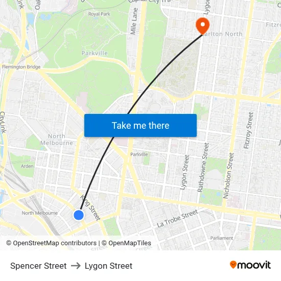 Spencer Street to Lygon Street map