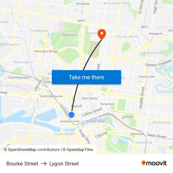 Bourke Street to Lygon Street map