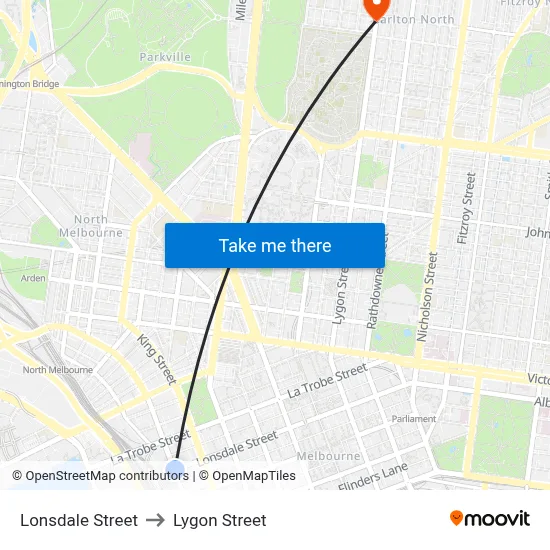 Lonsdale Street to Lygon Street map