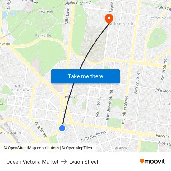Queen Victoria Market to Lygon Street map