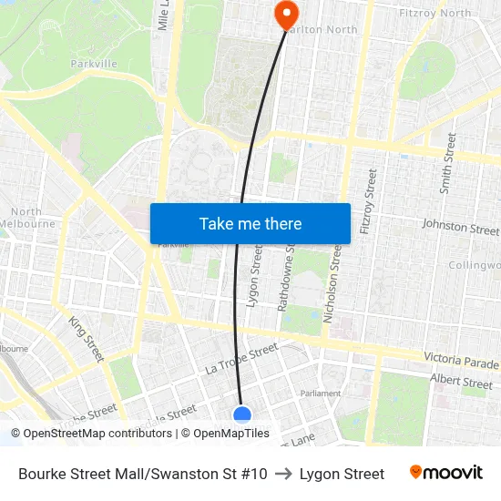 Bourke Street Mall/Swanston St #10 to Lygon Street map