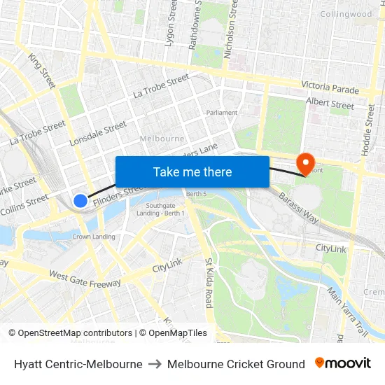 Hyatt Centric-Melbourne to Melbourne Cricket Ground map