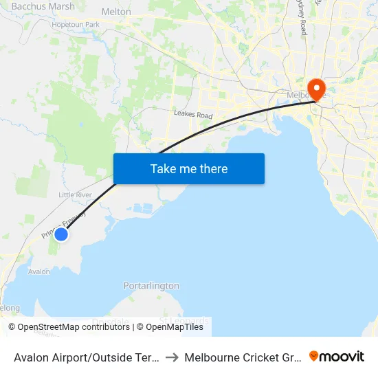 Avalon Airport/Outside Terminal to Melbourne Cricket Ground map