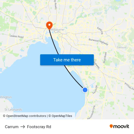 Carrum to Footscray Rd map