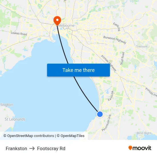 Frankston to Footscray Rd map