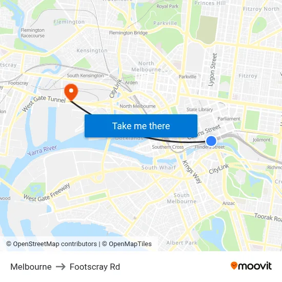 Melbourne to Footscray Rd map