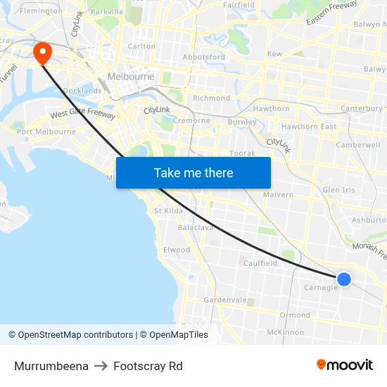 Murrumbeena to Footscray Rd map