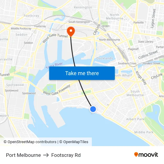 Port Melbourne to Footscray Rd map