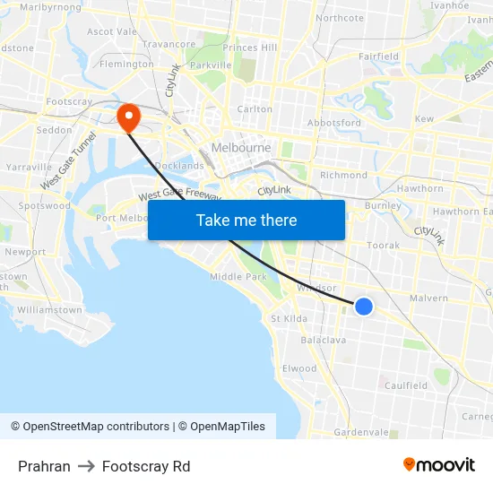 Prahran to Footscray Rd map