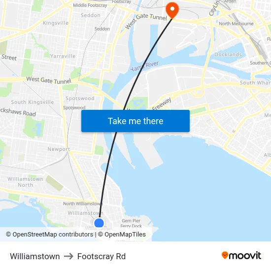 Williamstown to Footscray Rd map