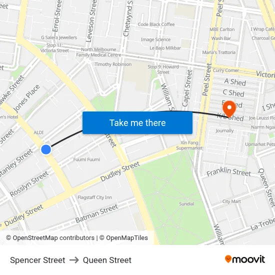 Spencer Street to Queen Street map