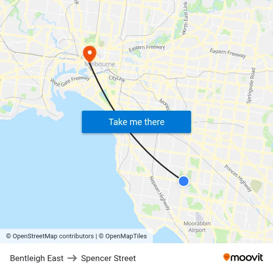 Bentleigh East to Spencer Street map