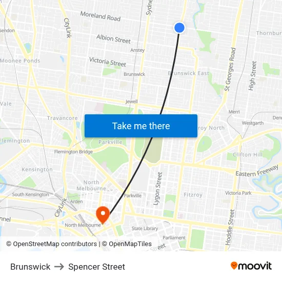 Brunswick to Spencer Street map