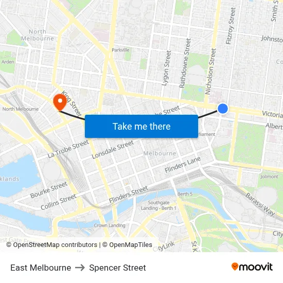East Melbourne to Spencer Street map