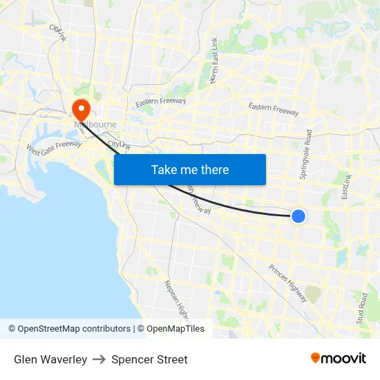 Glen Waverley to Spencer Street map