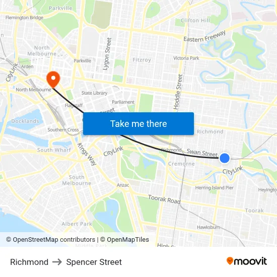 Richmond to Spencer Street map