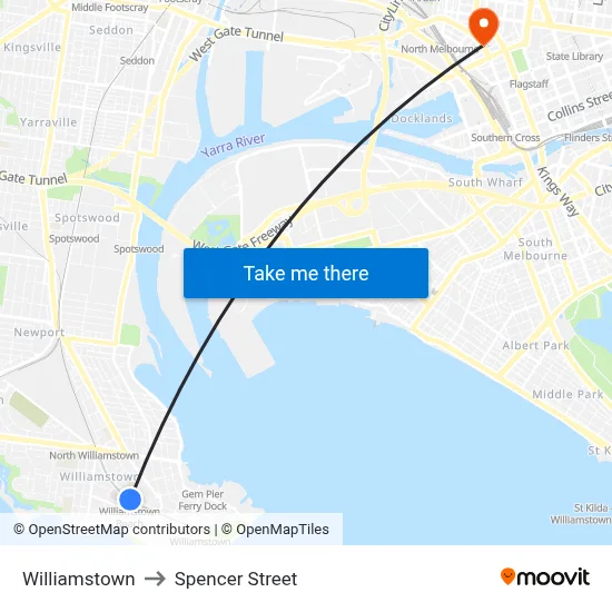Williamstown to Spencer Street map