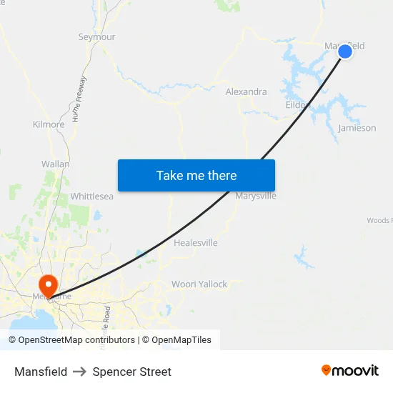Mansfield to Spencer Street map