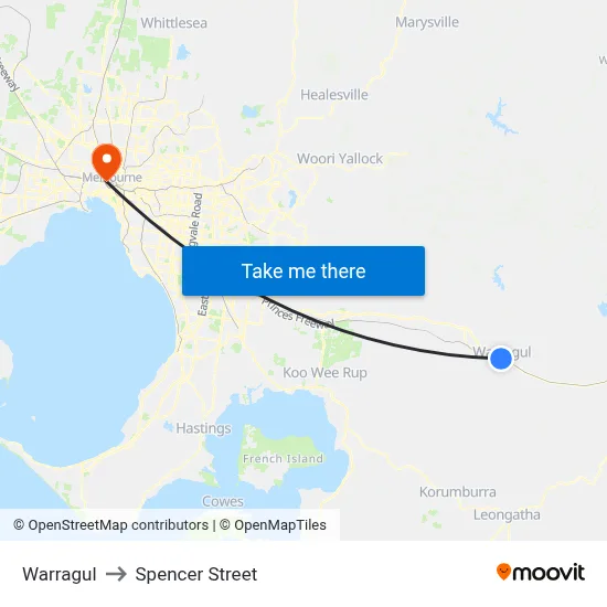 Warragul to Spencer Street map