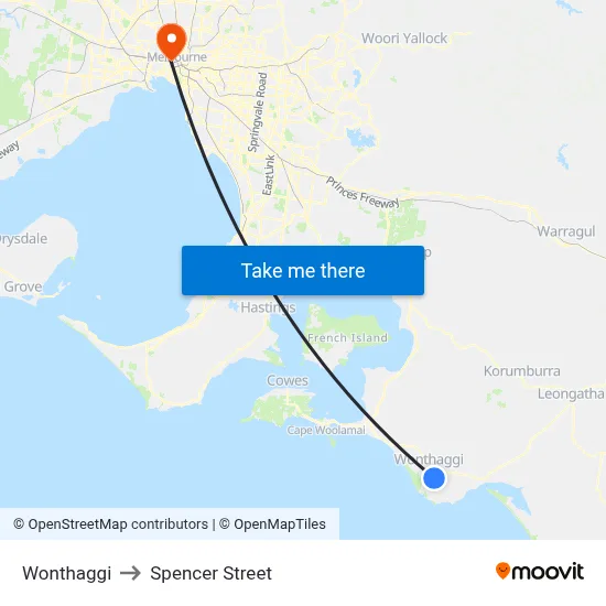 Wonthaggi to Spencer Street map