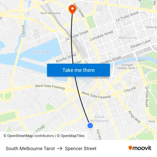 South Melbourne Tarot to Spencer Street map