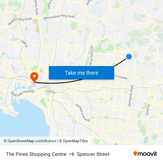 The Pines Shopping Centre to Spencer Street map
