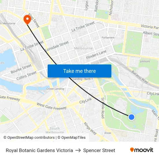 Royal Botanic Gardens Victoria to Spencer Street map