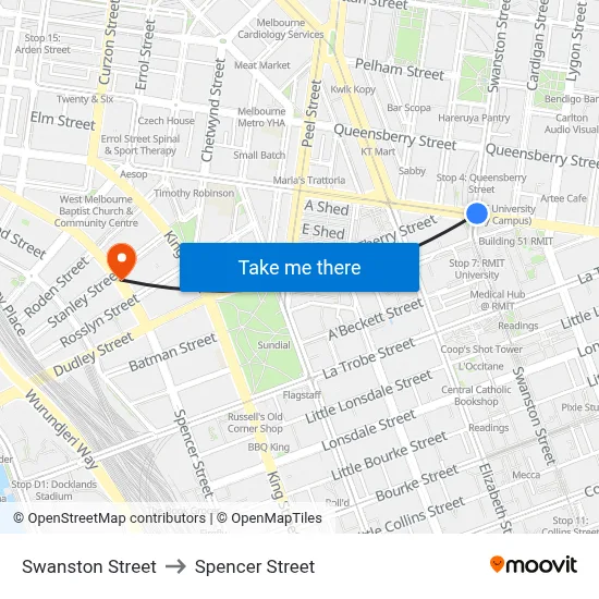 Swanston Street to Spencer Street map