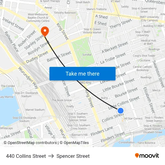 440 Collins Street to Spencer Street map
