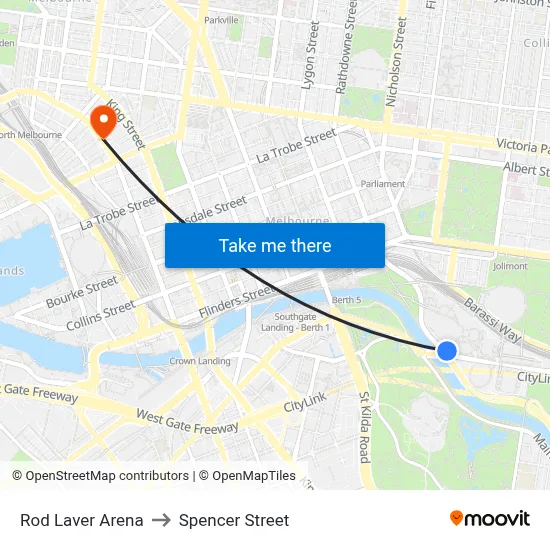 Rod Laver Arena to Spencer Street map