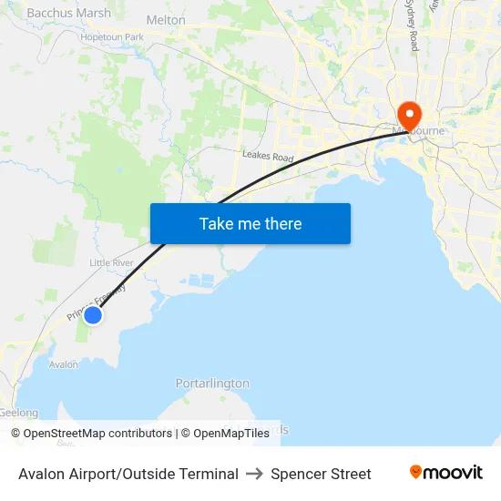 Avalon Airport/Outside Terminal to Spencer Street map