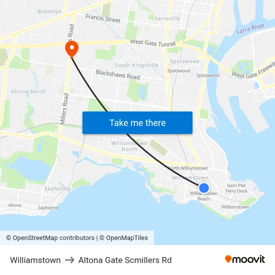 Williamstown to Altona Gate Scmillers Rd map