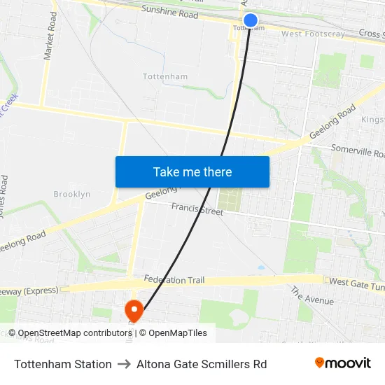 Tottenham Station to Altona Gate Scmillers Rd map