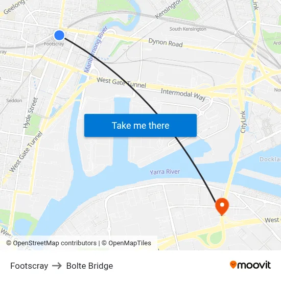 Footscray to Bolte Bridge map