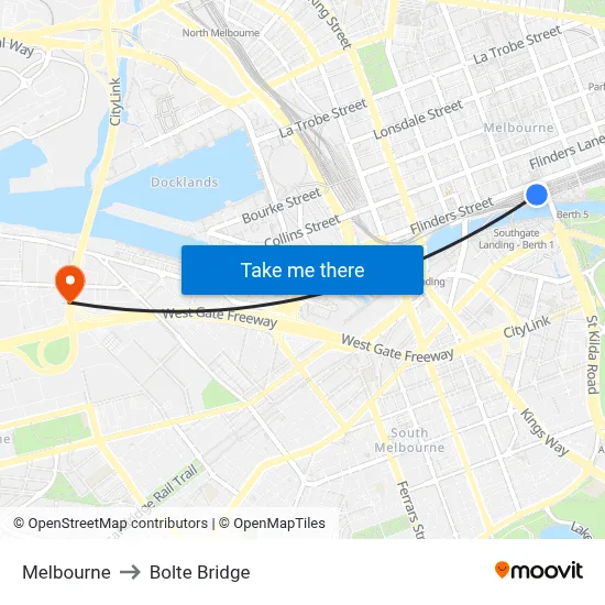 Melbourne to Bolte Bridge map