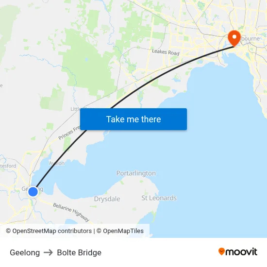 Geelong to Bolte Bridge map
