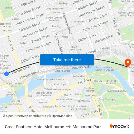 Great Southern Hotel Melbourne to Melbourne Park map