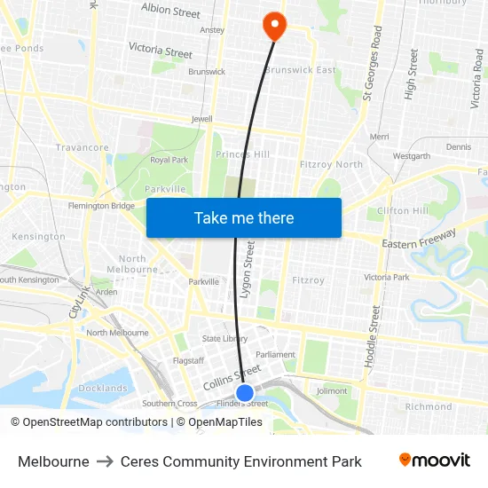Melbourne to Ceres Community Environment Park map