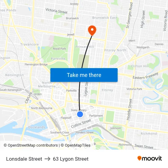 Lonsdale Street to 63 Lygon Street map